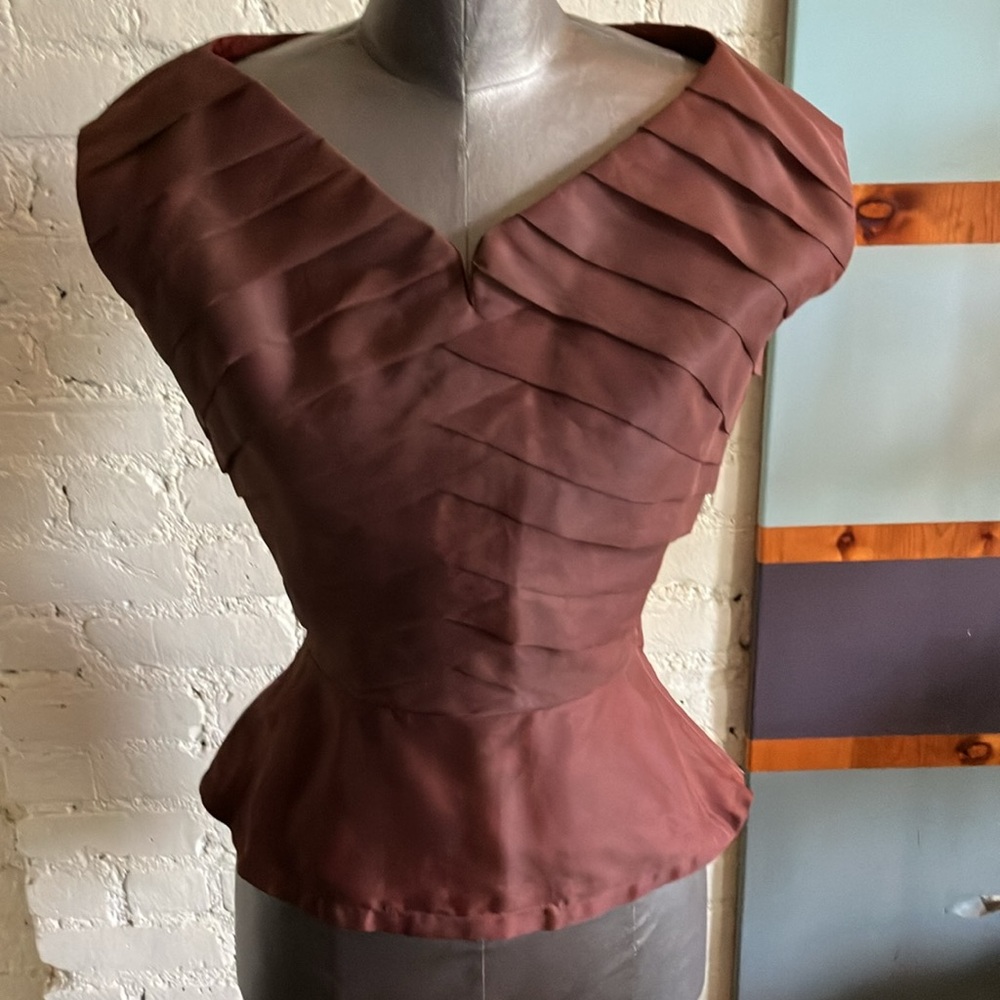 Vintage 50s diagonally tiered brown organza top size XS - Picture 16 of 16